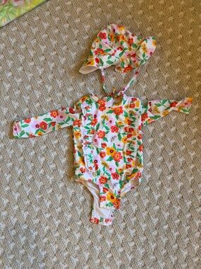 Tucker + Tate White Floral One-Piece Swimsuit with Matching Hat